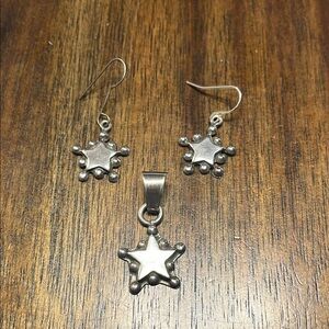 Mexico 925 Sterling Silver Star Pendant and Earring Set